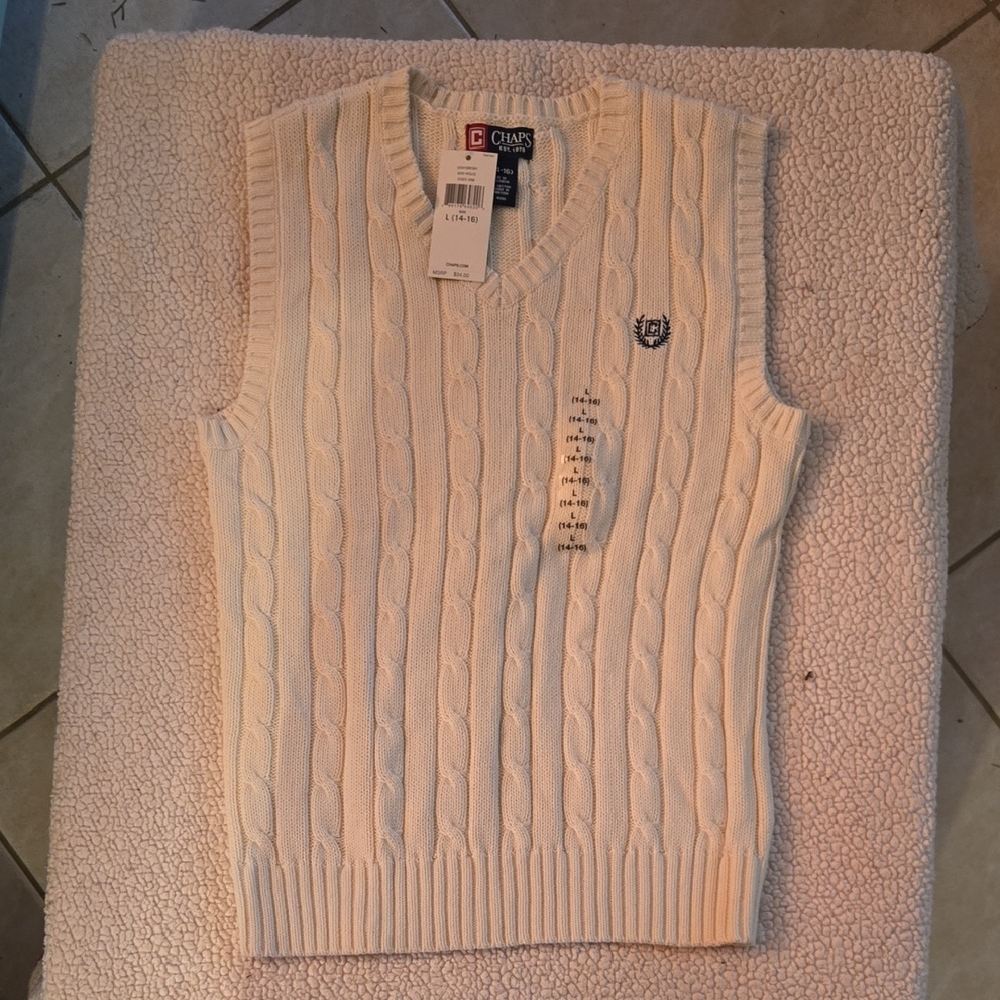 Chaps Men's V-Neck Cream Sweater Vest